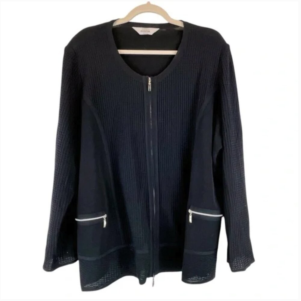Misook Black Zip-Front Knit Cardigan with Silver Zippers